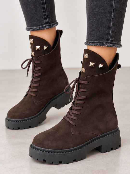 Leder Damen Stiefeletten Ankle Boots Braun