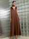 Summer Maxi Evening Slip Dress Satin Brown