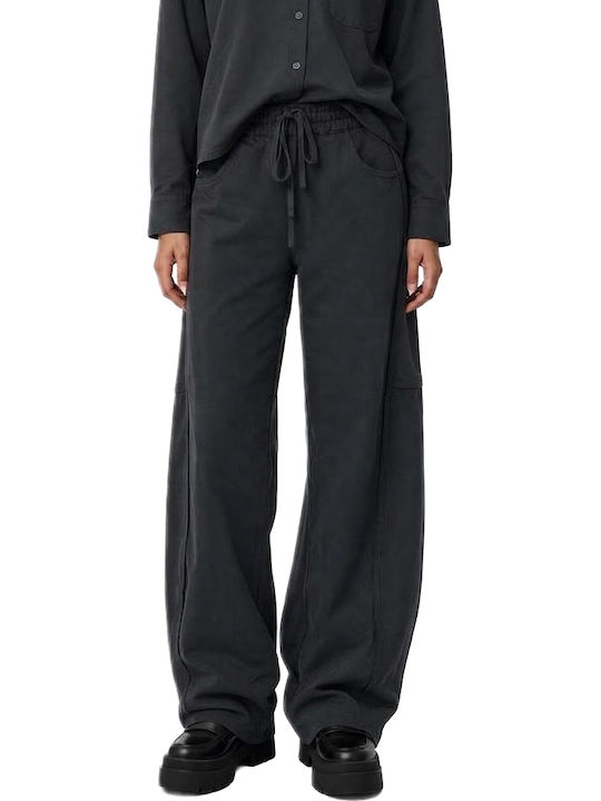 Damen Hochbund Stoff Hose mit Gummiband in Balloon Bein Stil Schwarz W27B6169-Schwarz