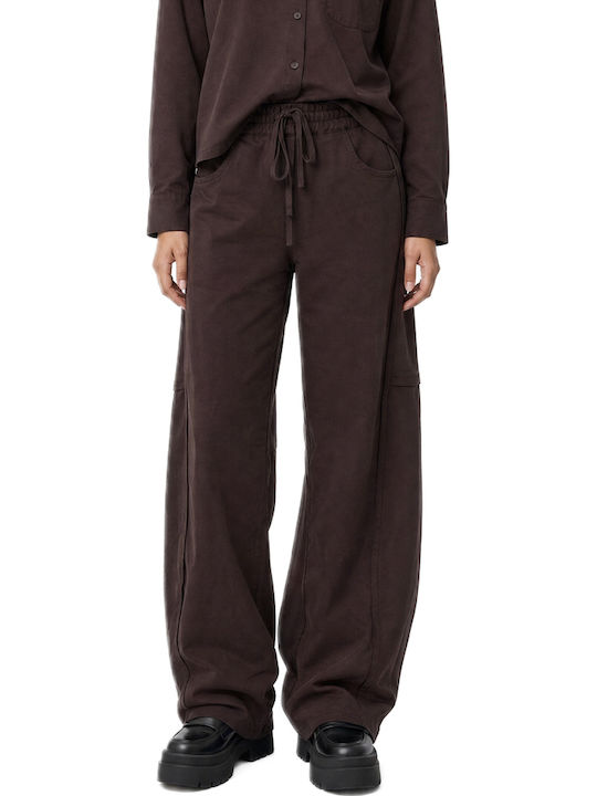 Damen Hochbund Stoffhose mit Gummiband in Balloon Bein Stil  Braun