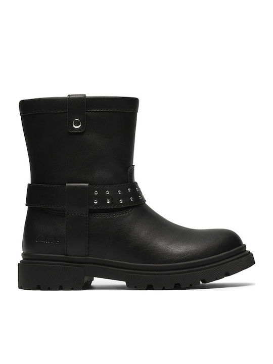 Zariah Edge K. Leather Kids Ankle Boots with Zipper Black