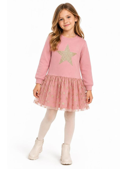 Girls Dress Sweatshirt Long Sleeve Tulle Coral