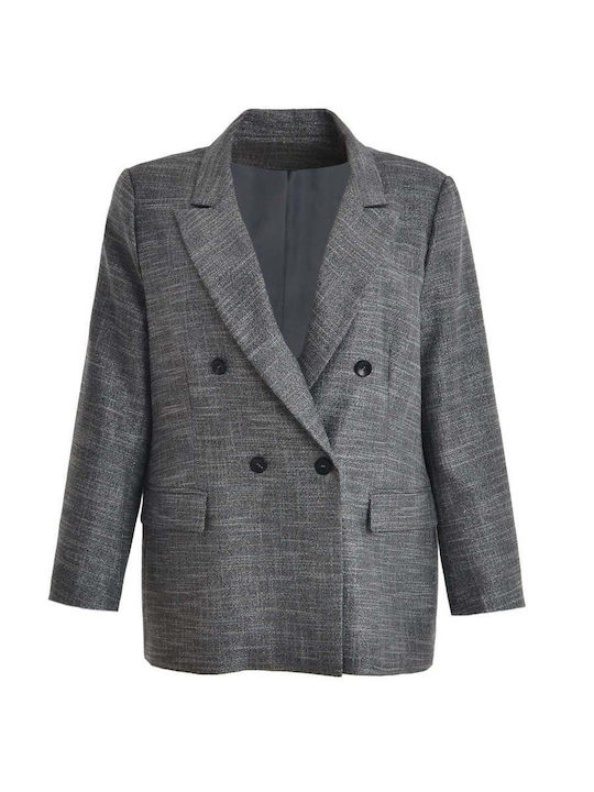 Mat Fashion Дълго Дамско Строено Сако Сребристо