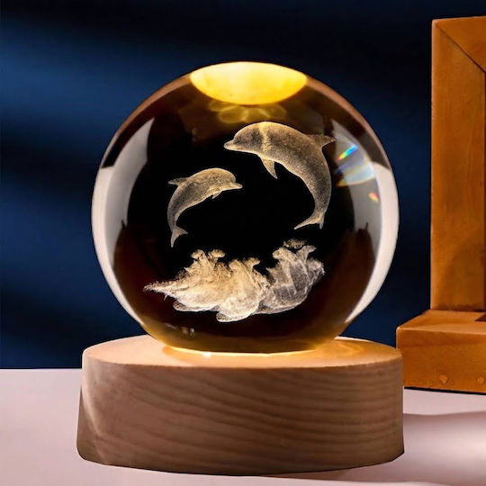 Декоративно Осветително Тяло Схема Делфини Дървена Основа Топло Бяло Crystal Ball 3x3см