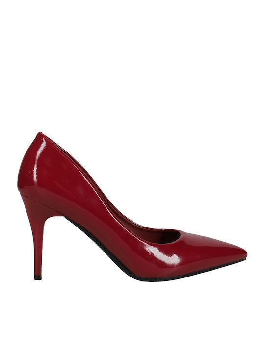 Spitze Zehe Pumps aus Lackleder Burgundisch
