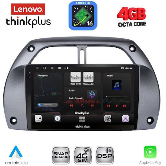 Lenovo Автомобилна Аудио Система за Toyota RAV 4 2000-2006 с A/C (Bluetooth/USB/Вграден Wi-Fi/GPS/Apple CarPlay/Android Auto) с Touch Screen 9"