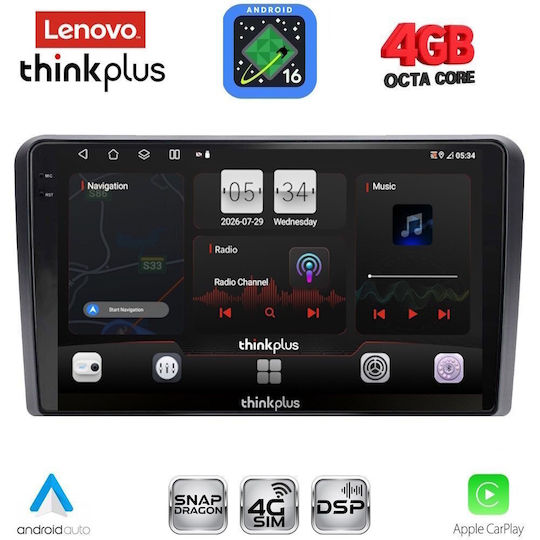 Lenovo Автомобилна Аудио Система за Mitsubishi L200 2023 (Bluetooth/USB/Wi-Fi/GPS/Apple CarPlay/Android Auto) с Touch Screen 9"