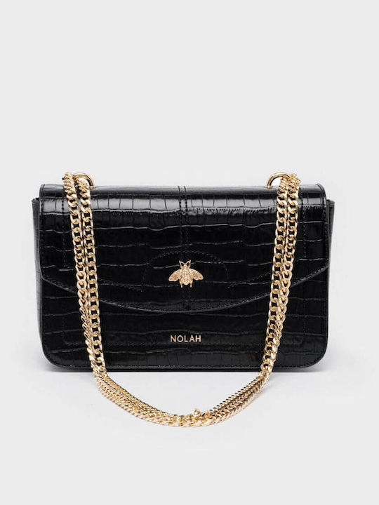 Lyra Gestrickte Damen-Schultertasche Croco Black