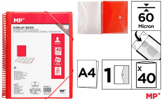 Klemmbrett Súpl Spiral 40 Positionen Mit Außenseitenhülle Gummifach Kuvert Knopf Mp Pc502f Rot
