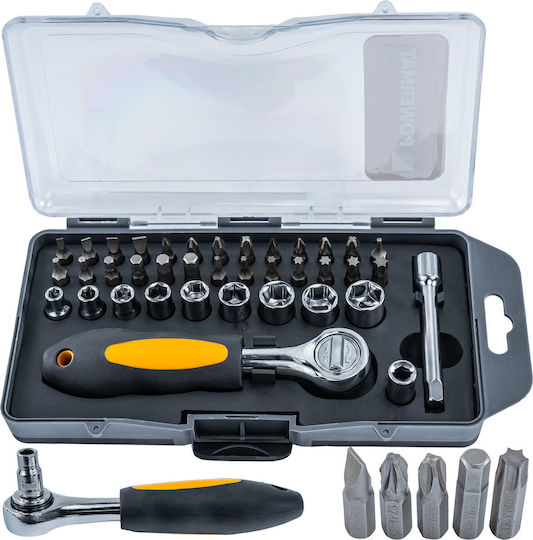 Powermat Ключ с тресчотка и вложки 1\4" 38 бр