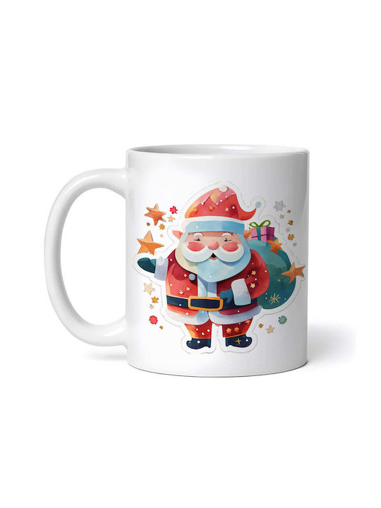 Moș Crăciun Cu Mănuși Albastre Cană Ceramica Moș Crăciun 330ml Cu Personalizare