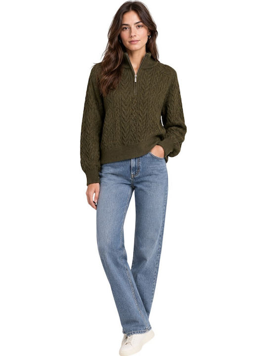 Damen Pullover mit Reißverschluss Grün