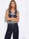 Damen Crop Top mit V-Ausschnitt Grau Melange
