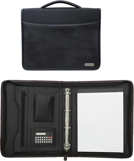 Conference Clipboard With Zipper Ring Folder Black Leatherette