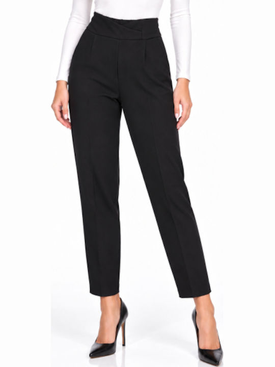 Women's Fabric Trousers in Regular Fit Black WB-41555-27TR-Black