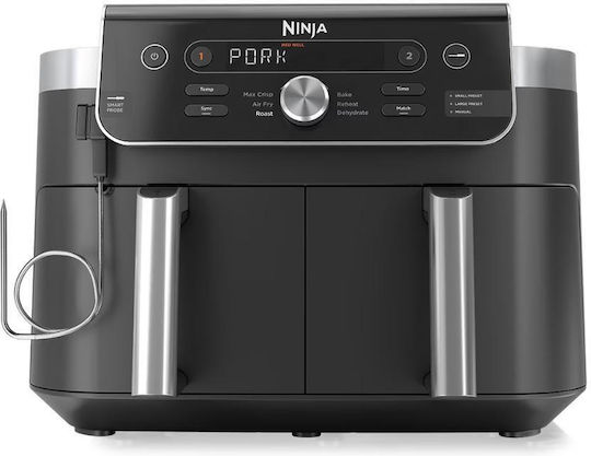 Ninja Doppelzone Heißluftfritteusen mit Doppeltem Abnehmbaren Behälter 9,5 lt Grau