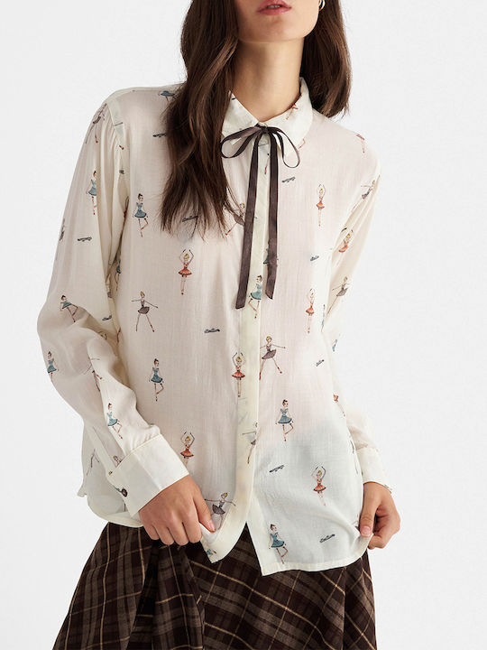 attrattivo Long Sleeve Women's Cotton Shirt Ecru