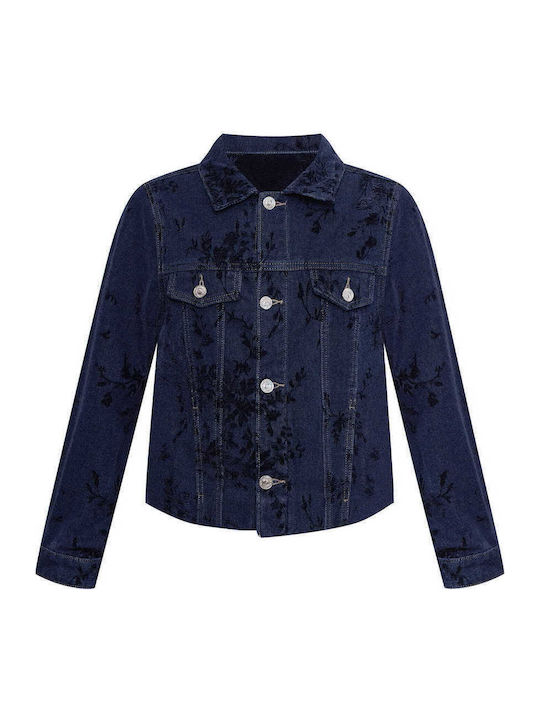Γυναικείο Μπουφάν Denim Ανάγλυφες Λεπτομέρειες Σκούρο Μπλε