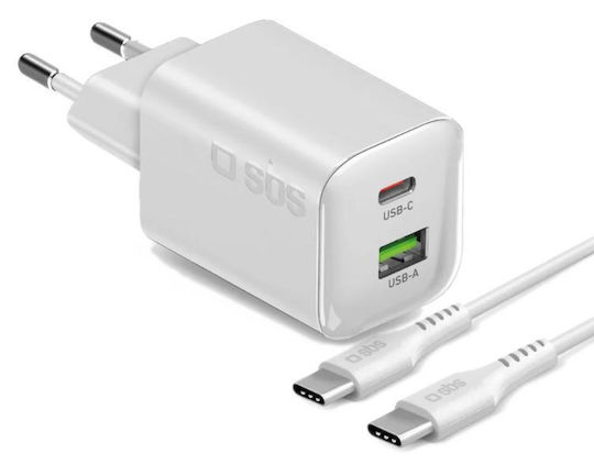 SBS Wireless Charger With USB-A Output Port And USB-C Output Port 30W Power Delivery White (TETRKITGAN1A1C30W)
