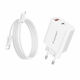 Wozinsky Зарядно устройство с USB-A порт и USB-C порт и кабел USB-C - USB-C 20W Power Delivery / Quick Charge 3.0 Бял (WLS-20W)