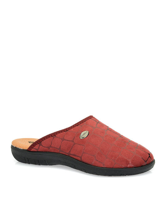 Papuci de damă de iarnă din piele Burgundy