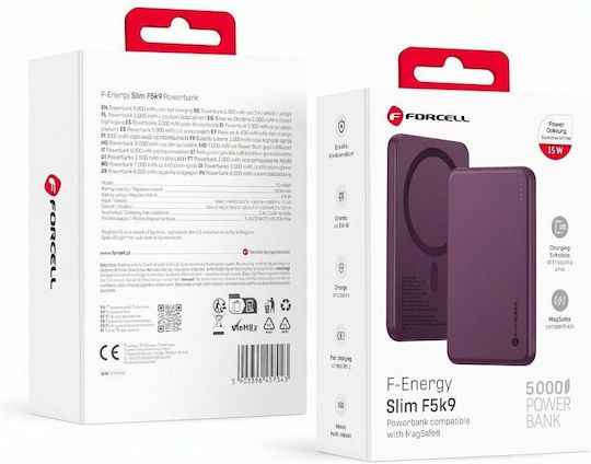 Forcell F5K9 MagSafe Power Bank 5000mAh 15W mit USB-C Ausgangsanschlüsse Power Delivery / Schnellladung Kirsche