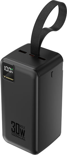 Wozinsky W8-B Power Bank 50000mAh 30W με 2 Θύρες USB-A και 2 Θύρες USB-C Μαύρο