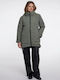 Long Women's Puffer Jacket for Winter Green