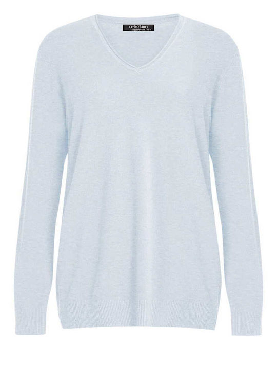 Celestino Damen Bluse V-Ausschnitt Hellblau