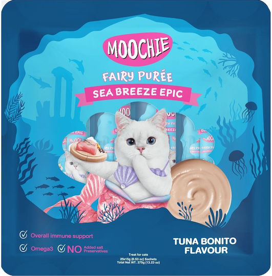 Moochie Moochie Nasses Katzenfutter mit Thunfisch, Lachs und Fisch 25x15g