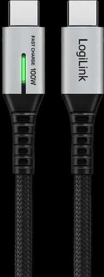 LogiLink Geflochtenes LED USB 3.2 Kabel USB-C männlich - USB-C 100W PD Schwarz 1,5 m CU0433
