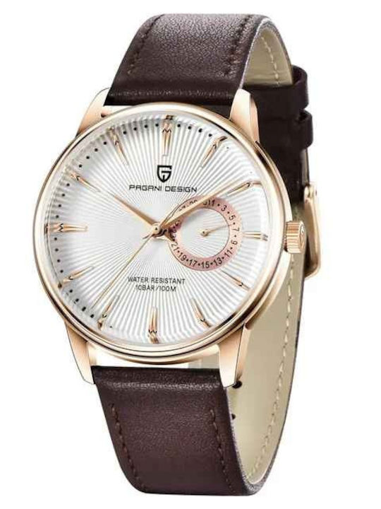 Pagani Design Vh65 Ceas bărbătesc 40mm cu baterie și curea din piele Gold/white/brown