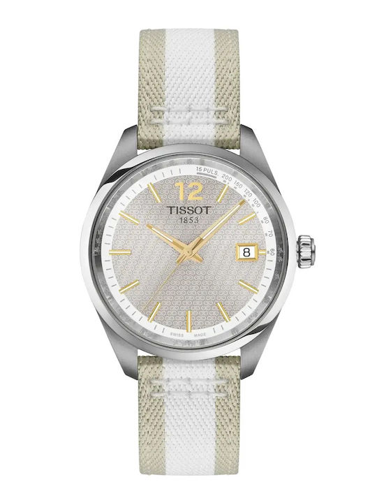 Tissot Pr 100 Мъжки Часовник 34mm На Батерия С Бяла Текстилна Каишка