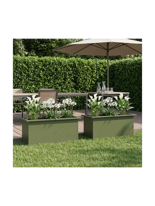 vidaXL Set of 2 Metallic Olive Green Planter Bo...