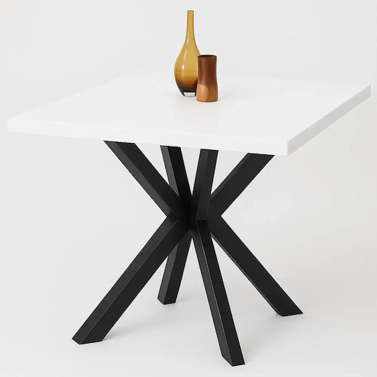 Asterix Masă Pătrată de Bucătărie Din Lemn Cu Cadru Metalic Black-white 70x70x74εκ.
