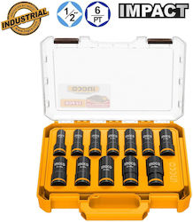 Ingco Steckdosen Pneumatisch Lange mit Rahmen Gastgeber 1/2" Set 12 Stück