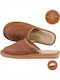 Memory Foam Leather Men's Brown Slippers