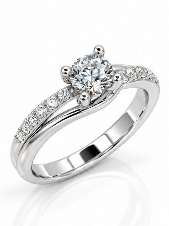 Inel Din Aur Alb 14K Cu Zircon