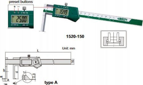 Insize 1520-150 Дигитален Мерителен Инструмент с Точност 0.01mm