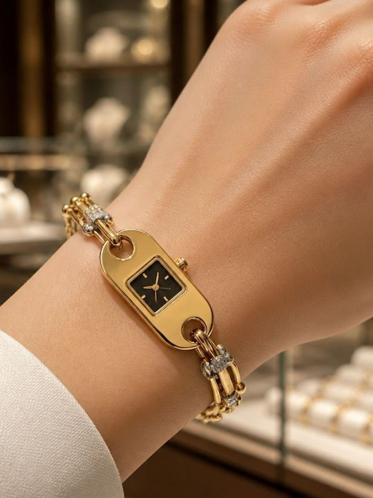 Ieke Damenuhr Batterie mit Rostfreiem Stahlarmband Gold/Schwarz