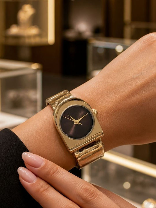 Ieke Damenuhr Batterie mit Rostfreier Stahlarmband Gold/Schwarz