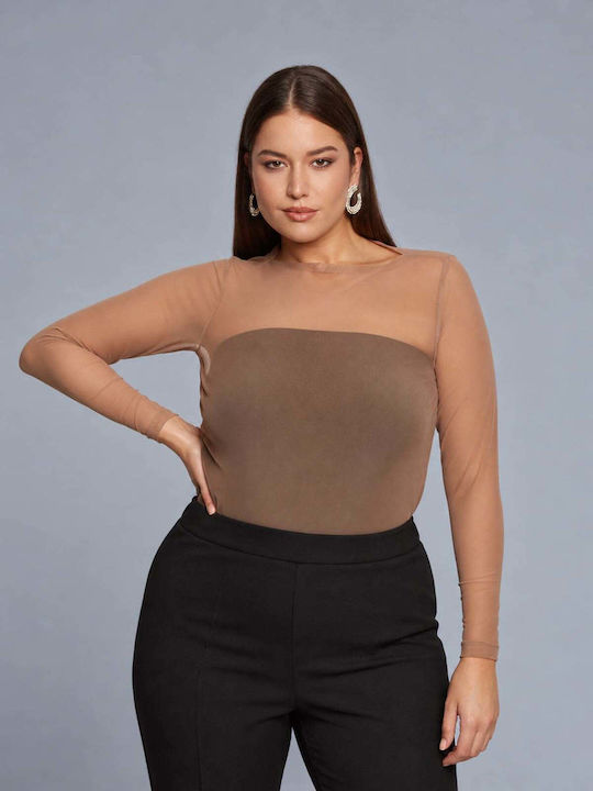 Mat Fashion Bluza Damă Mânecă Lungă Bej