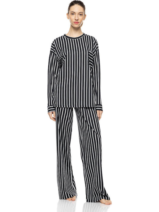 Pink Label Winters Damen Schlafanzug Set Navy