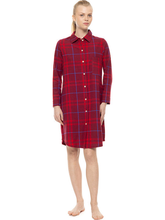 Pink Label Winter Damen Nachthemd Burgundisch