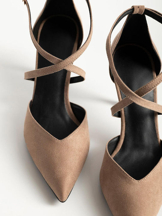 Wildleder Pumps mit Stiletto Absatz & Riemchen Braun