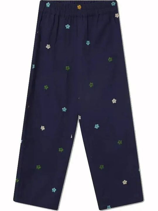 Women's Fabric Trousers with Elastic Floral Blue