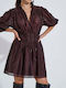 Summer Shirt Dress with Ruffles Brown