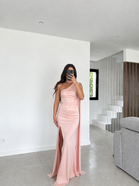 Sommer Maxi Abendkleid Hemdkleid Satin Rosa