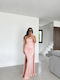 Sommer Maxi Abendkleid Hemdkleid Satin Rosa