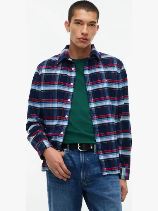 Long Sleeve Corduroy Checked Shirt Dark Blue Check